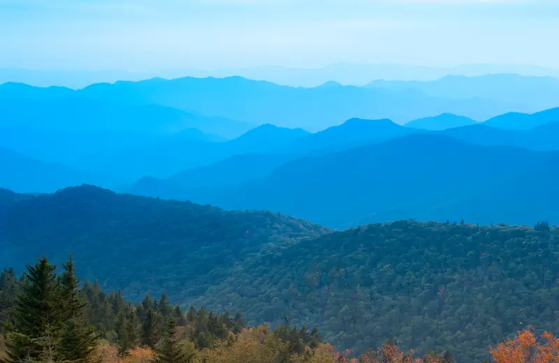 Layered blue ridges of the Blue Ridge Parkway above Asheville